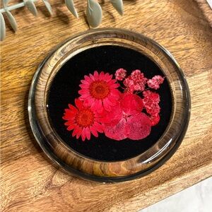 Handmade Floral Glass Ring Dish with Red Flowers